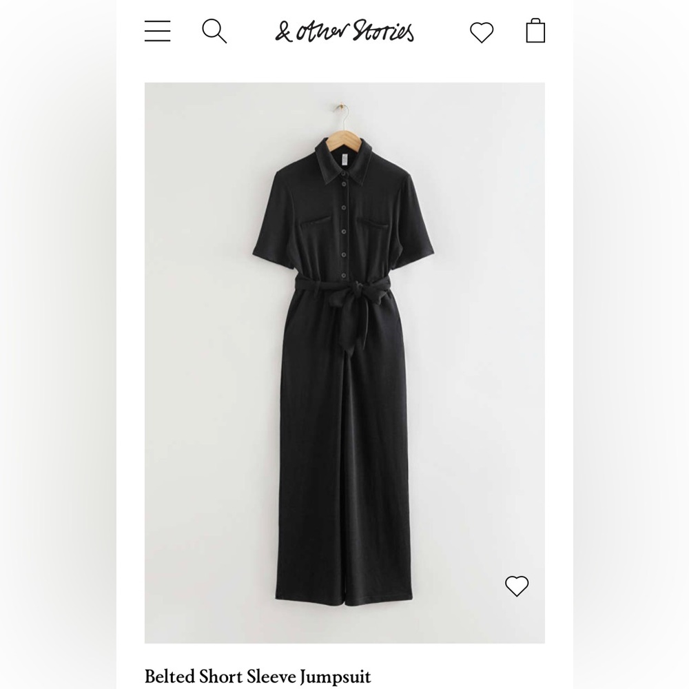 &Other Stories Black Belted Short Sleeve Jumpsuit